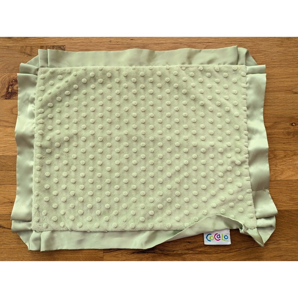 Cocalo Baby Lovey Minky Satin Ruffle Trim & Back Security Blanket GREEN 19x15